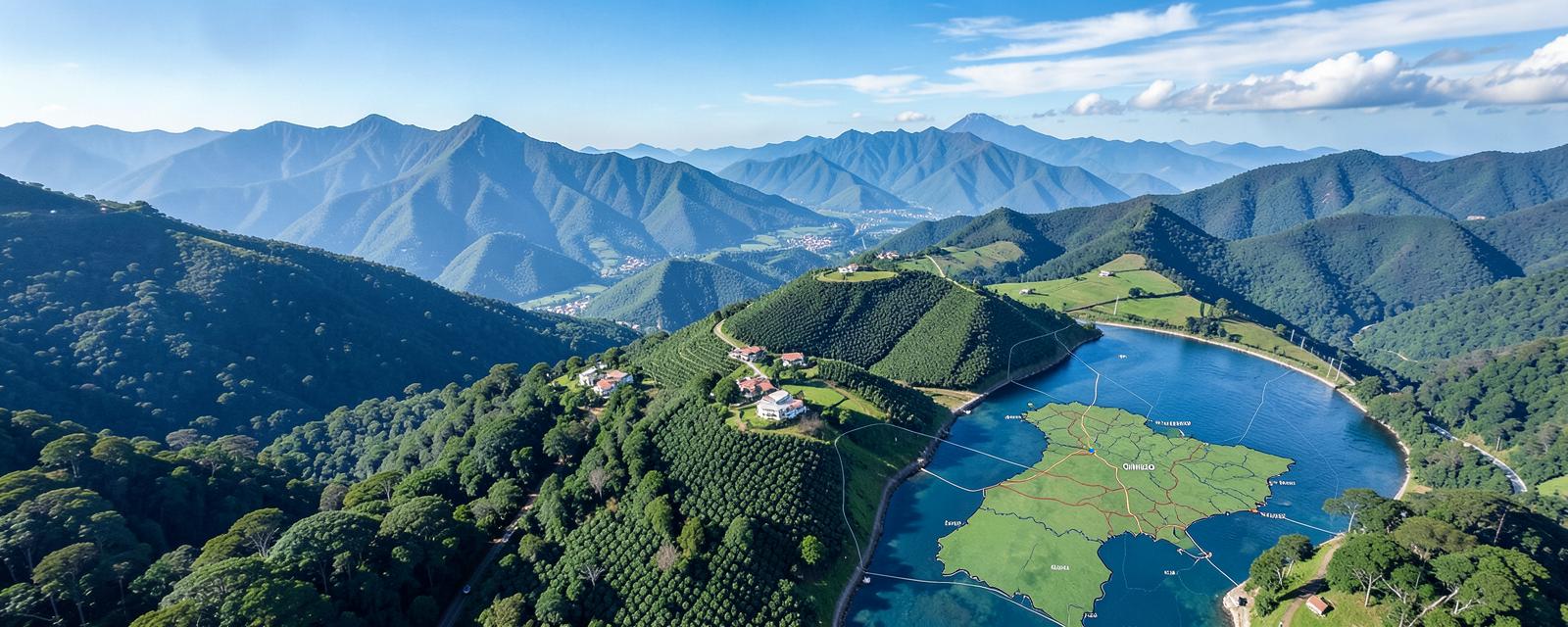 Vista aérea de las montañas cafeteras del Quindío, Colombia