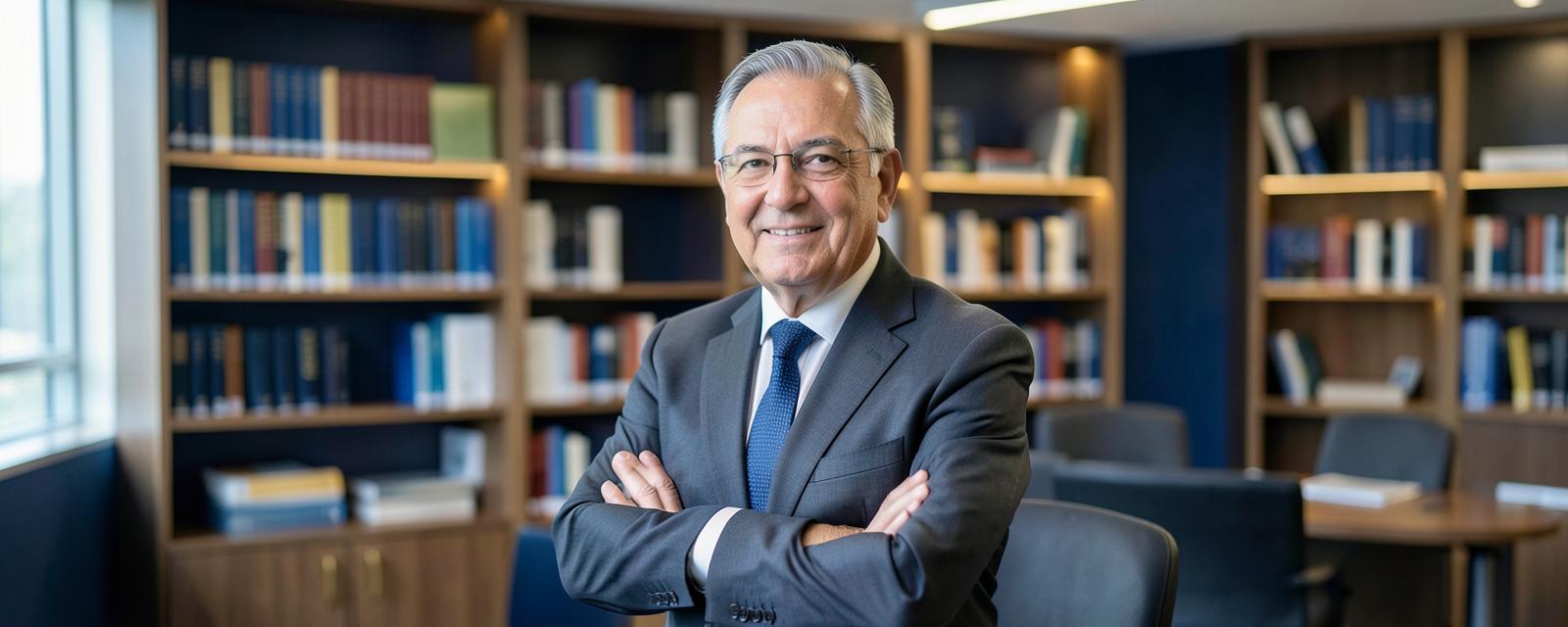 Contador público senior en una oficina con biblioteca