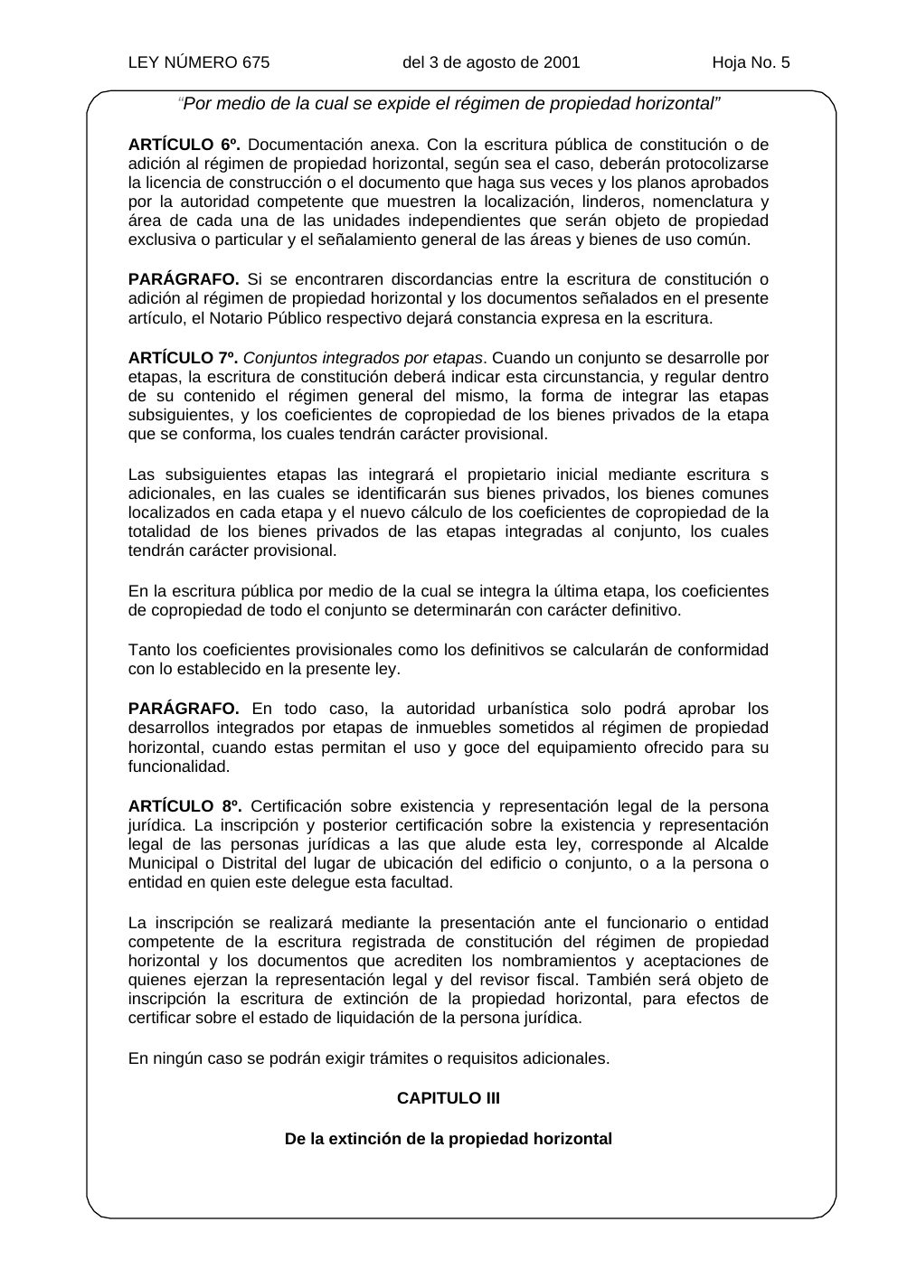 Ley 675 de 2001, hoja oficial 5 de 31