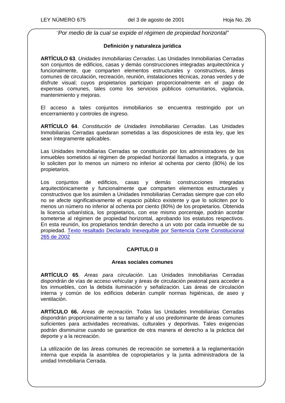 Ley 675 de 2001, hoja oficial 26 de 31